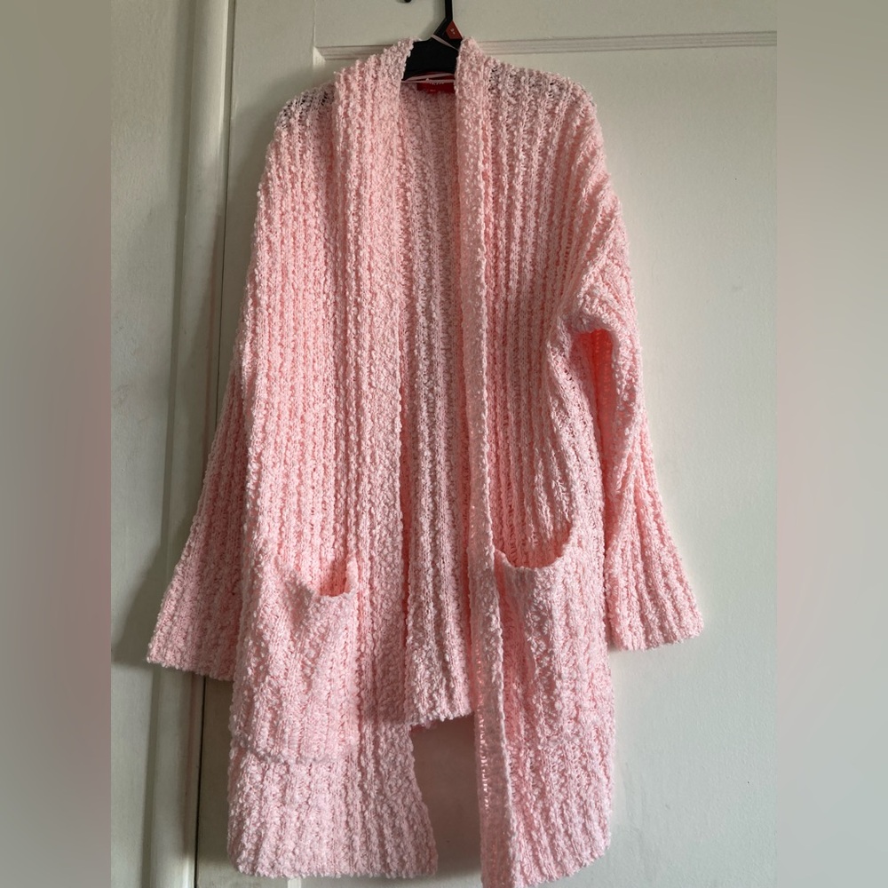 Chunky Knit Pink Cardigan Sweater